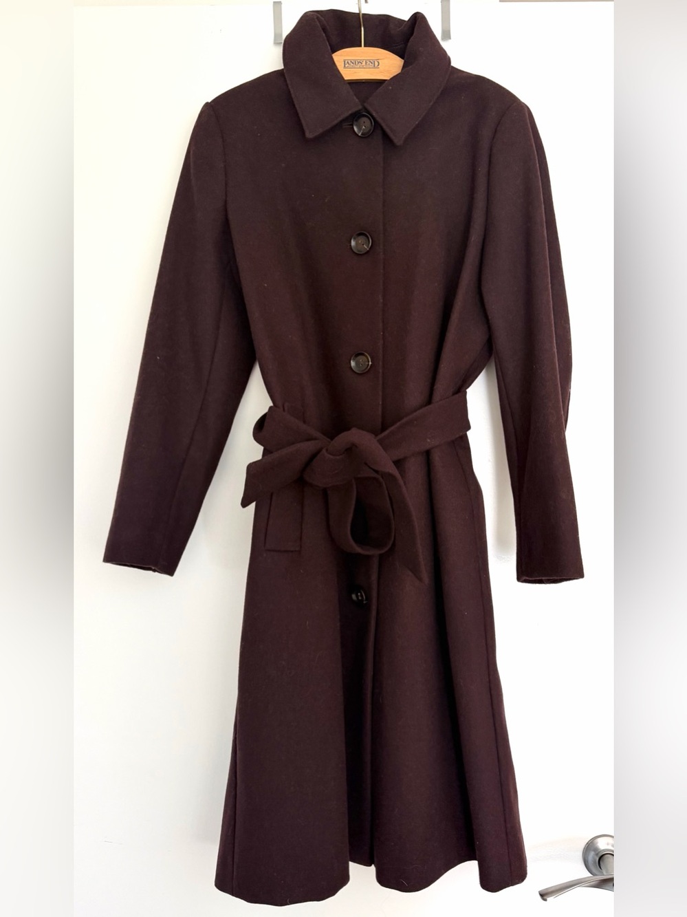 MANGO MNG Classic Brown Belted Wool-Blend Long Coat Heavy and Lined